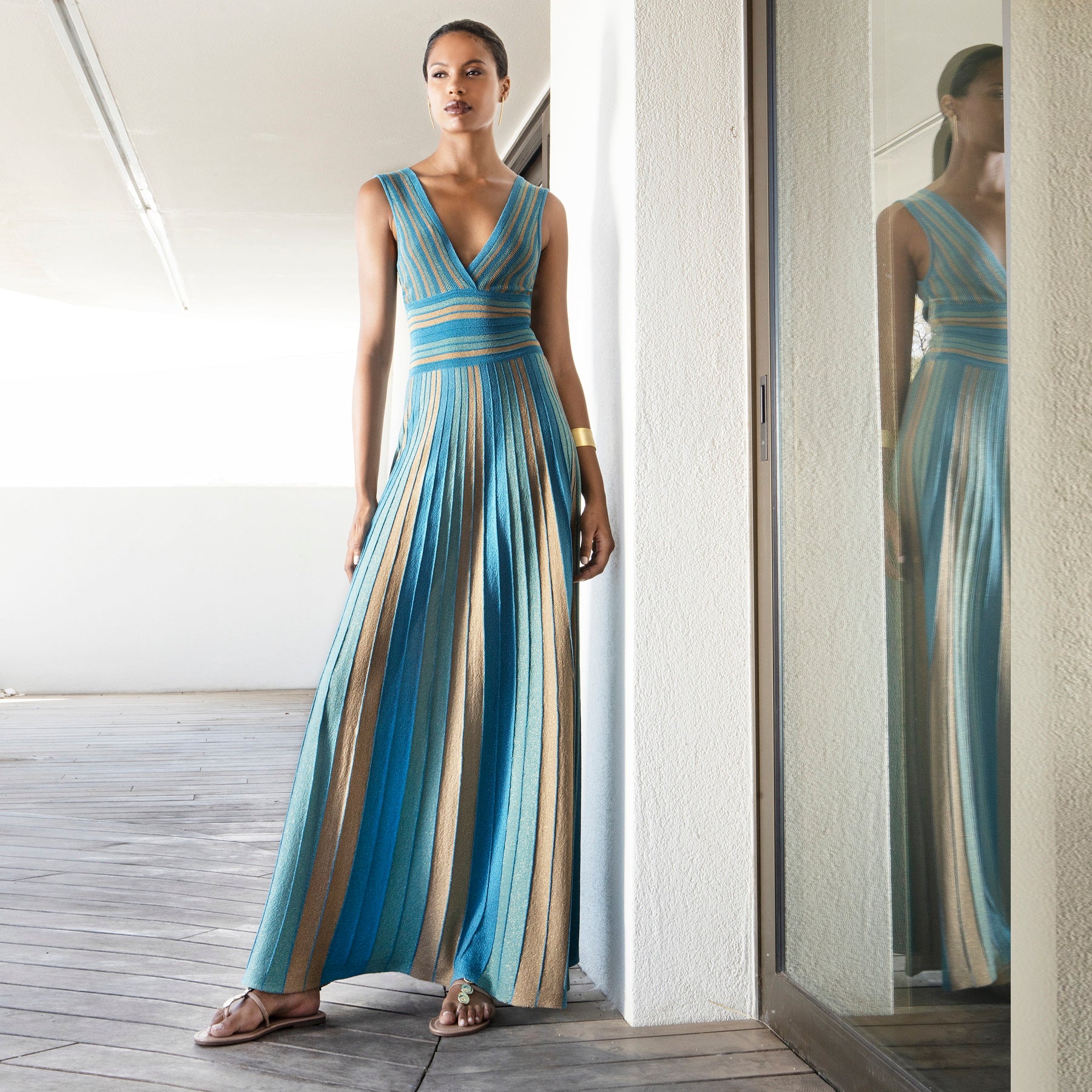 Aggél - Robe longue rayée multicolore en lurex