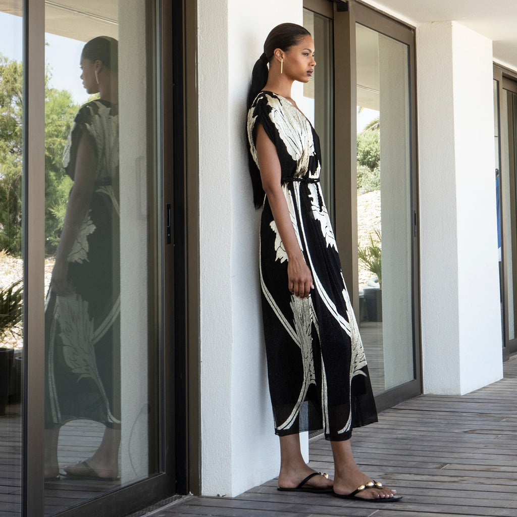 Aggél - Robe longue plissée métallisée avec détails en maille