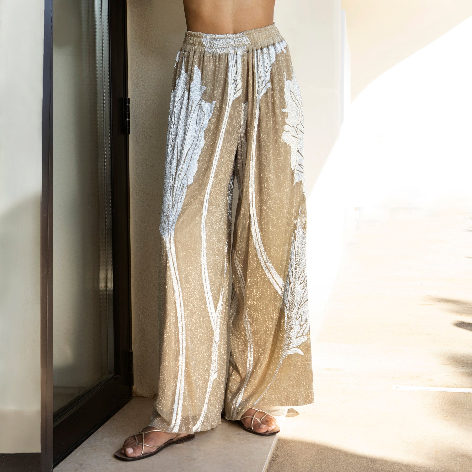 Aggél - Pantalon large plissé métallisé