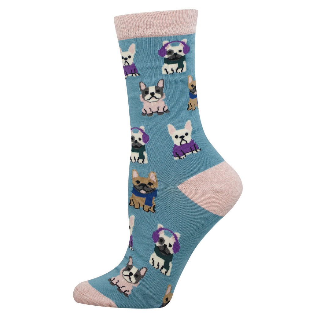 Robe Frenchie utilisant une chaussette