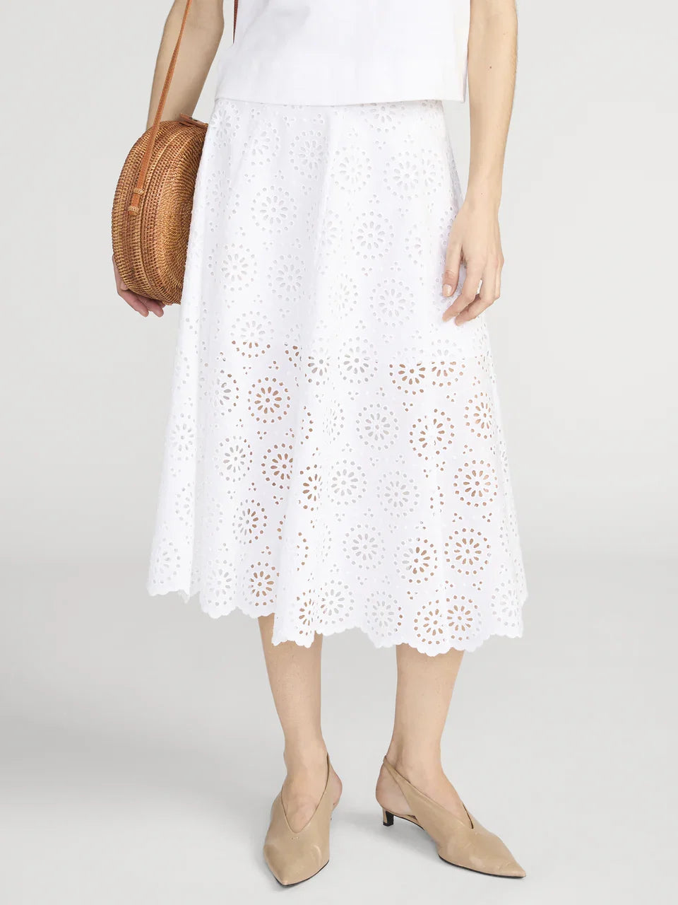 Frame The Solstice Eyelet Skirt White
