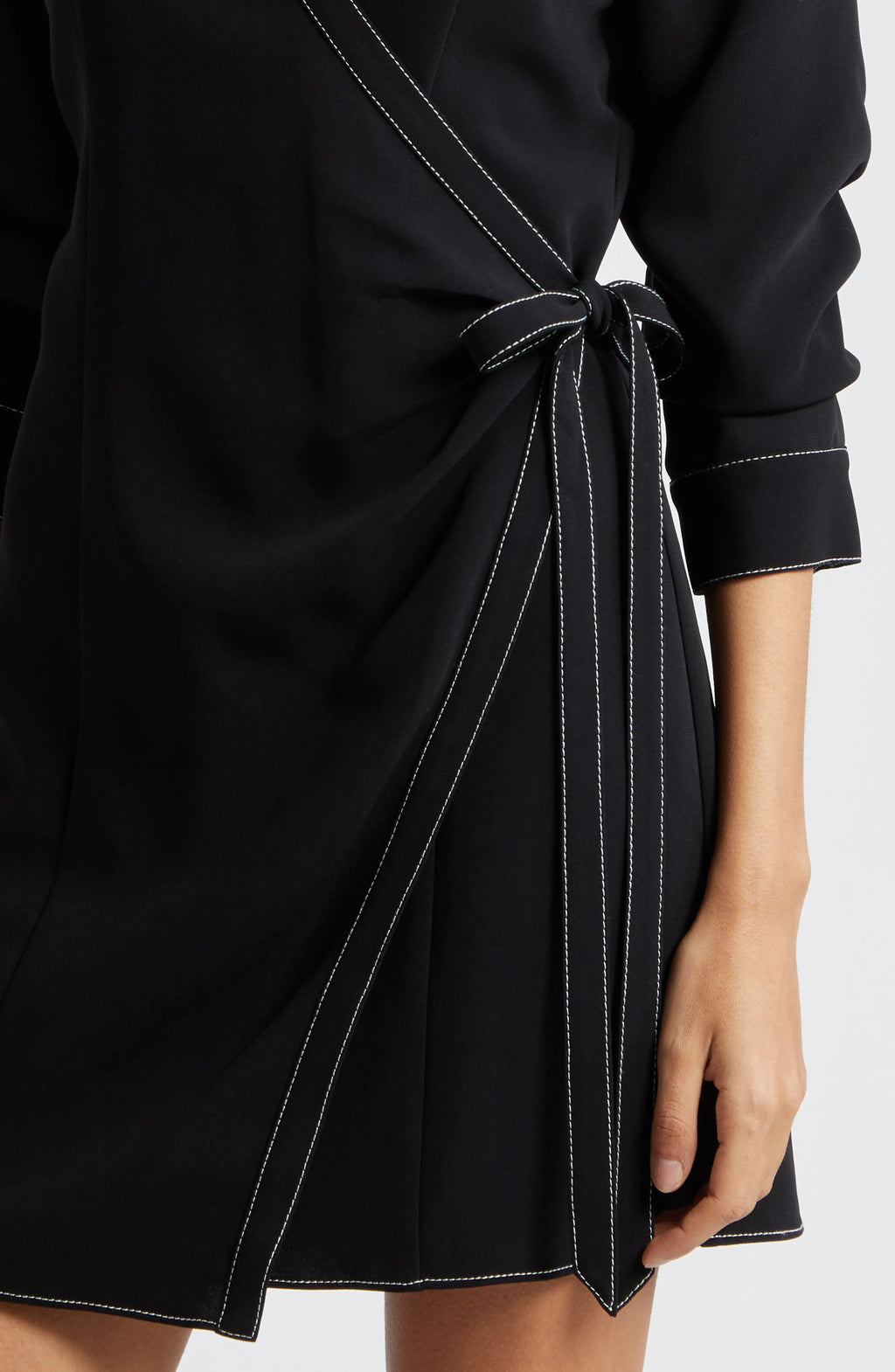 Cinq A Sept Chelsea Topstitch Detail Wrap Minidress