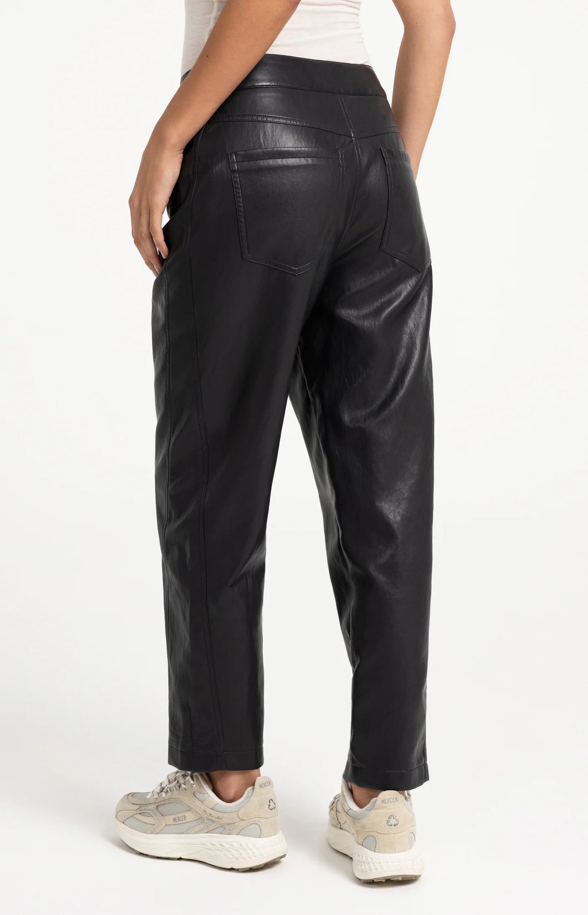 YAYA Faux leather carrot fit trousers with seam detail