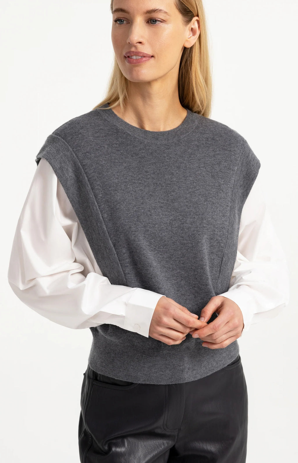 YAYA Pull en maille avec manches tissées