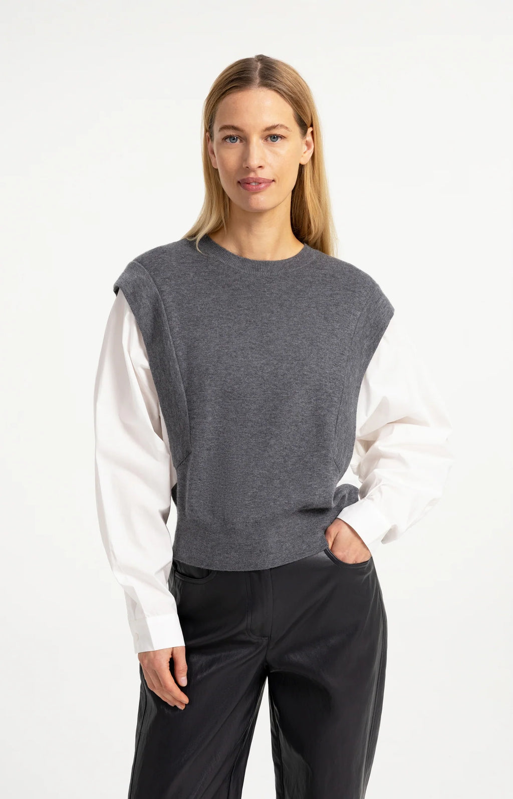 YAYA Pull en maille avec manches tissées