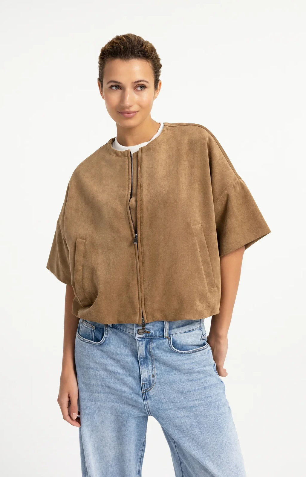 Yaya veste Deudine oversize à manches courtes avec bas volanté