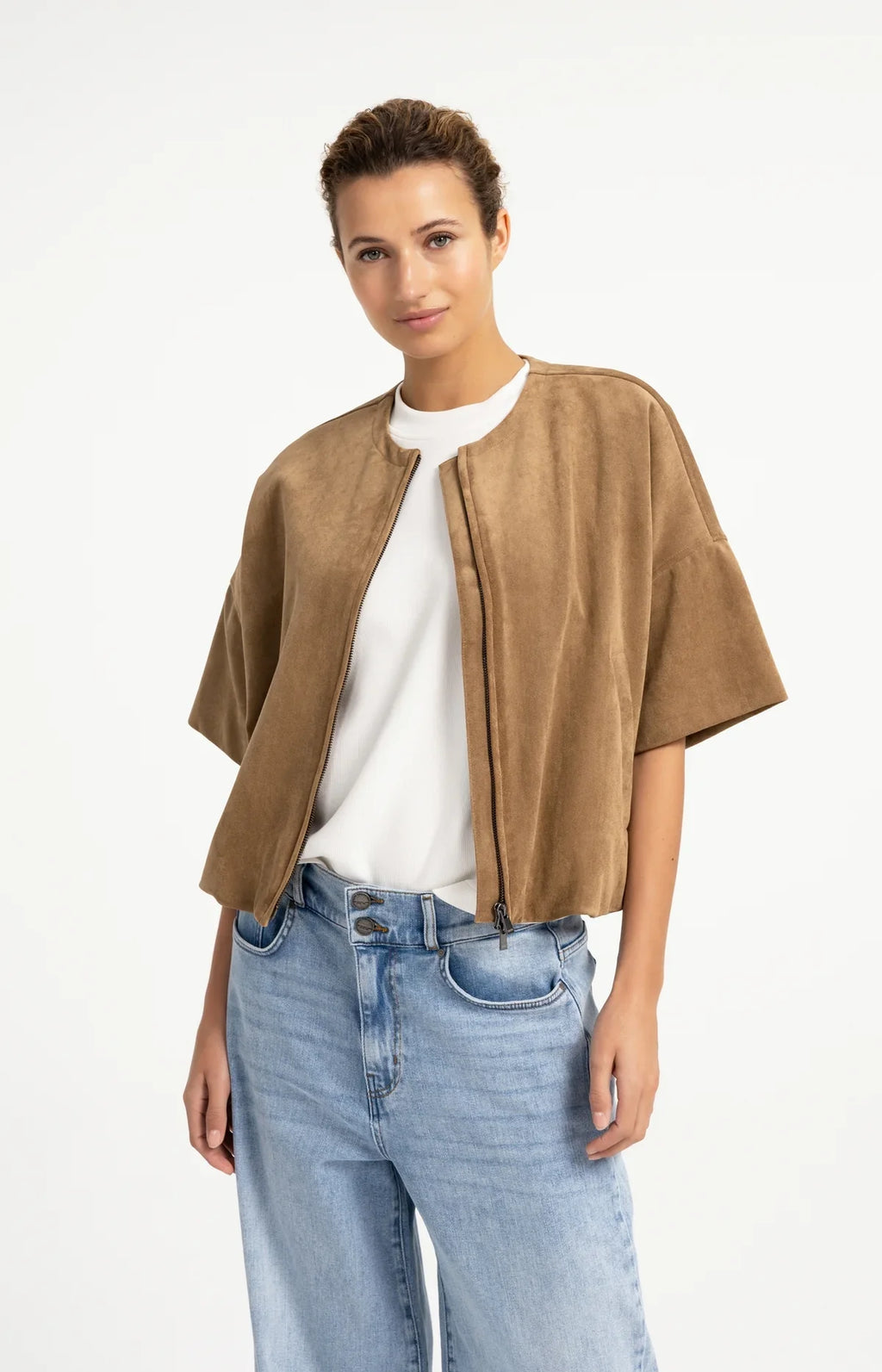 Yaya veste Deudine oversize à manches courtes avec bas volanté