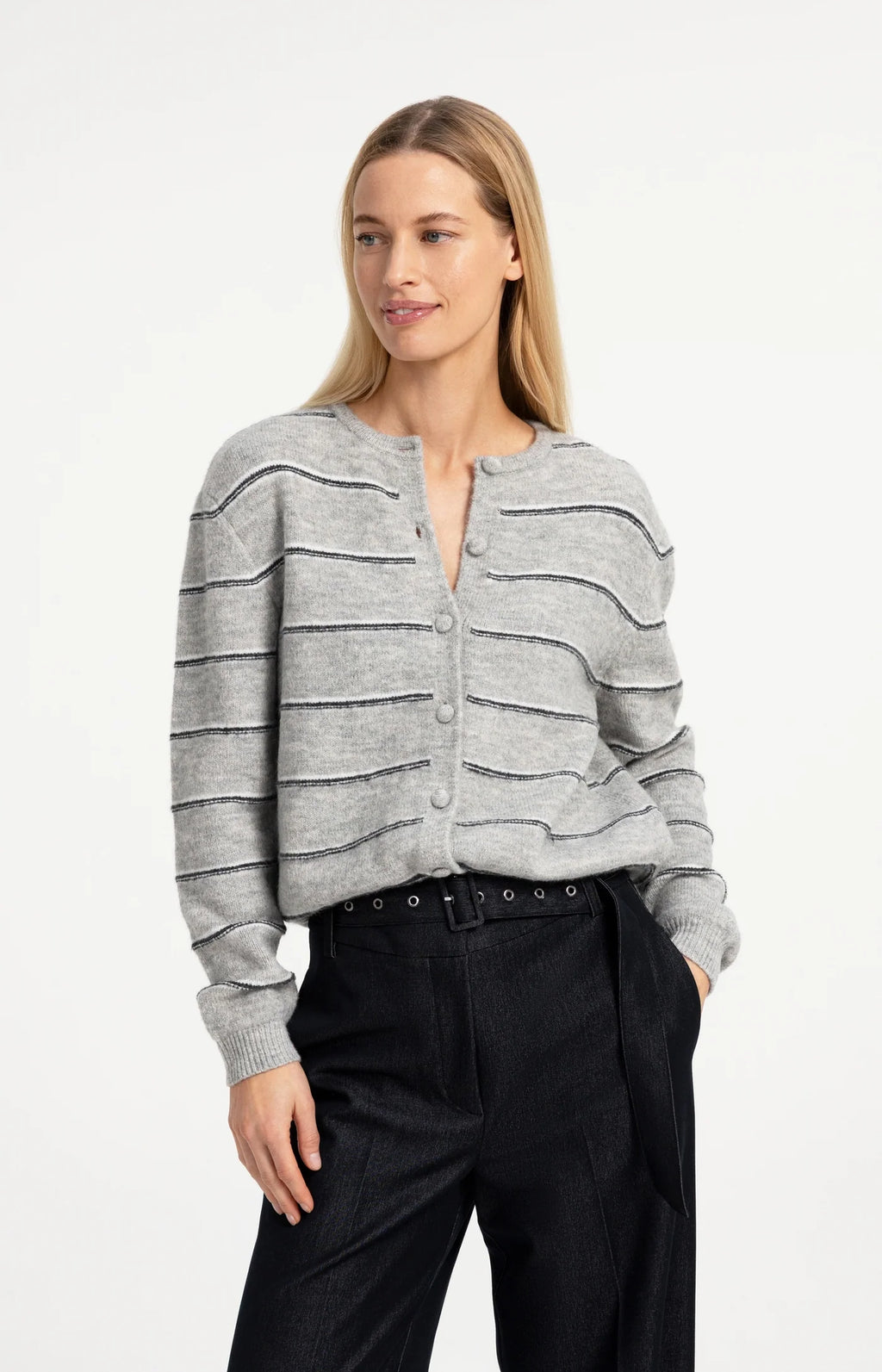 YAYA Cardigan rayé en maille à manches longues