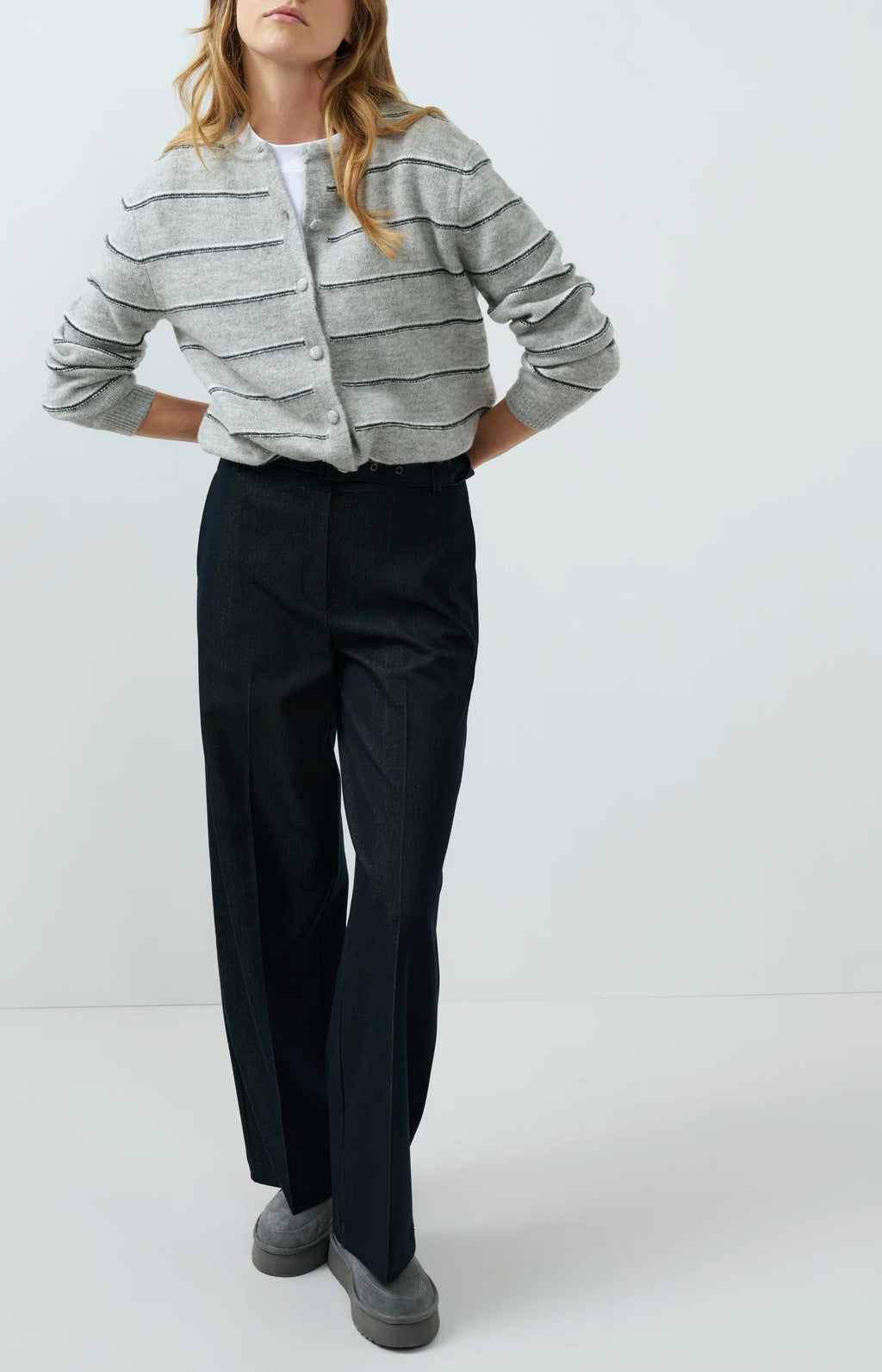 YAYA Cardigan rayé en maille à manches longues