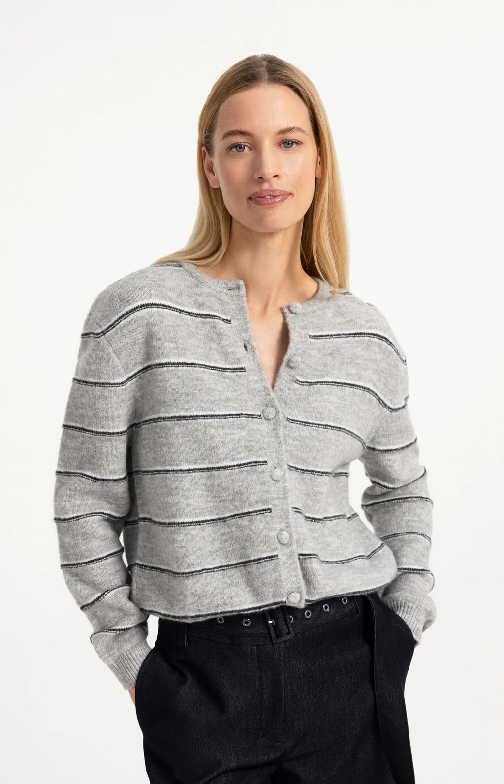 YAYA Cardigan rayé en maille à manches longues