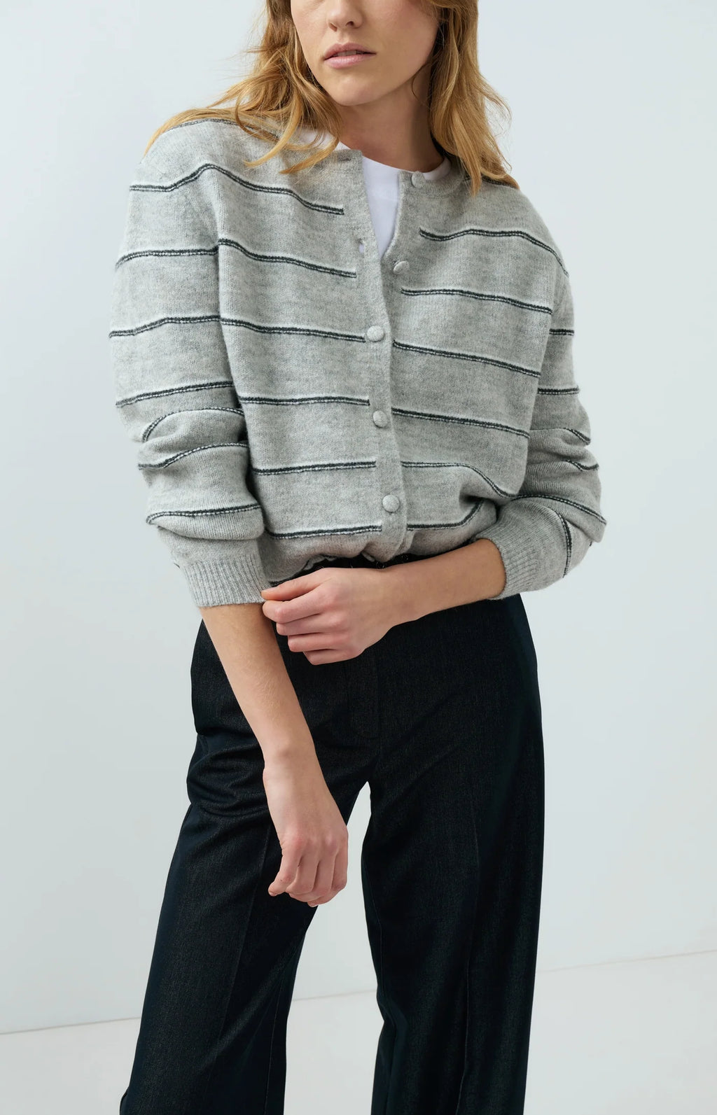 YAYA Cardigan rayé en maille à manches longues