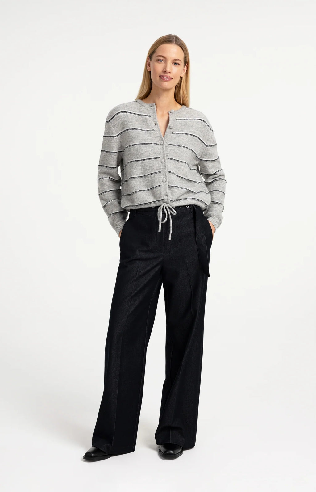 YAYA Cardigan rayé en maille à manches longues