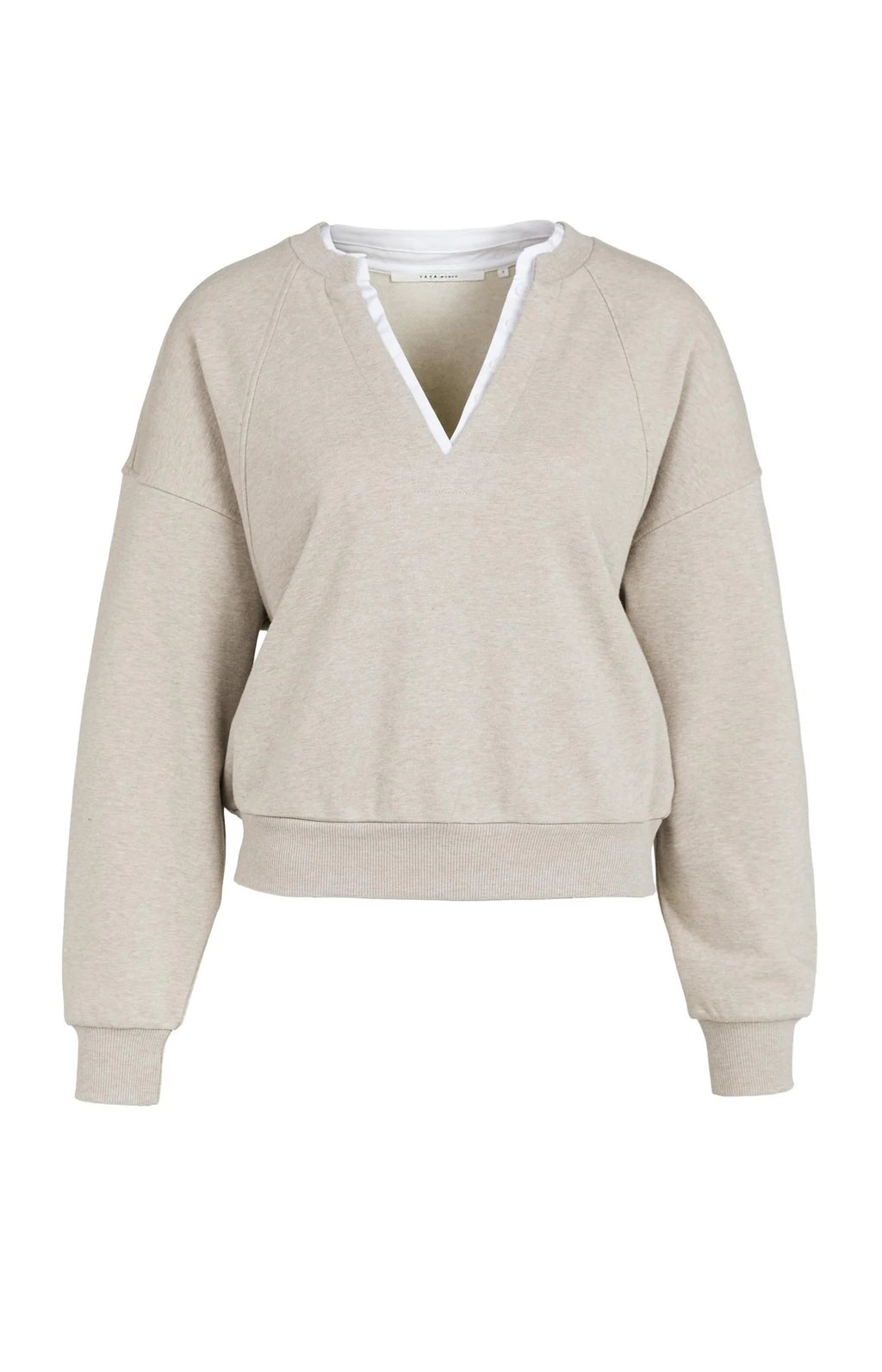 YAYA V-neck sweatshirt with woven collar