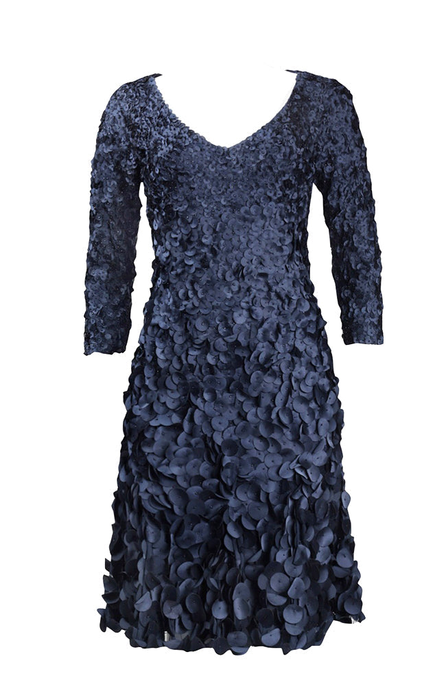 Theia Petal Dress V-Neck with Flared Skirt