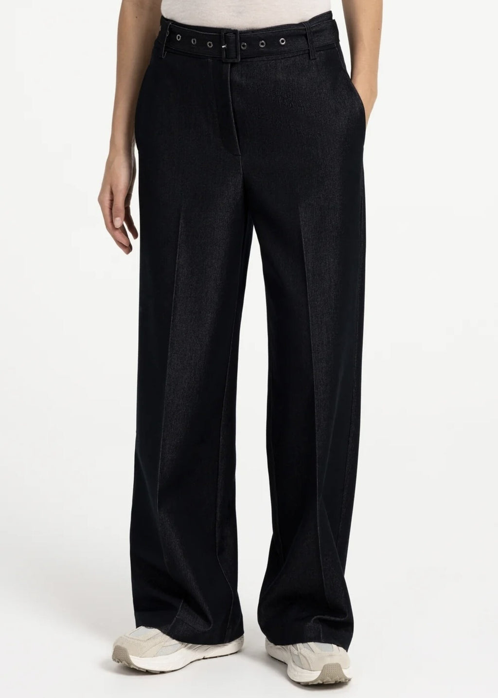 YAYA Pantalon tissé à jambes larges avec ceinture - CatBlack